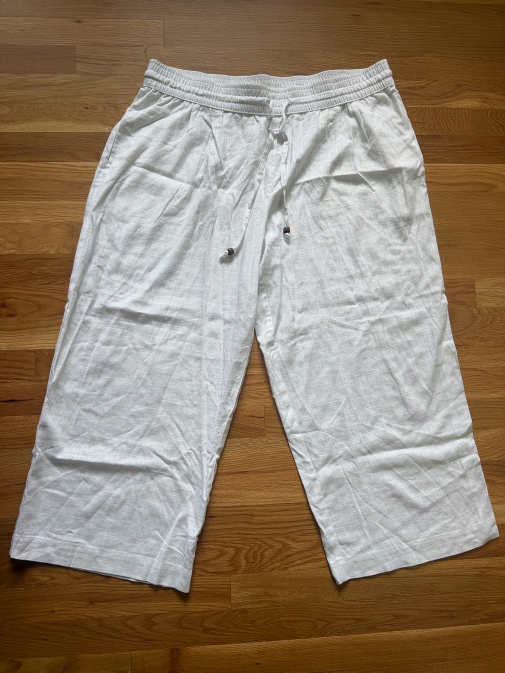 White Linen-Blend Wide Leg Pants
